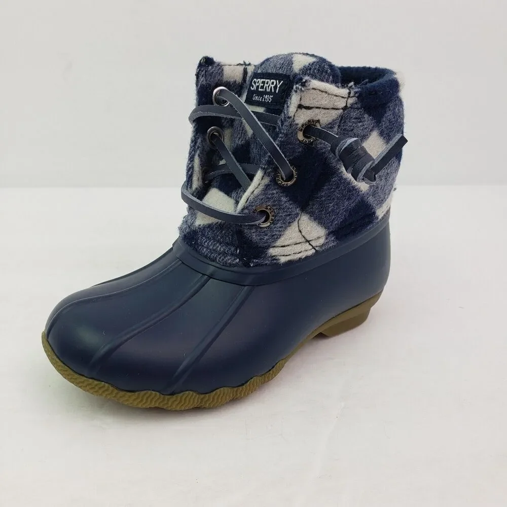 Sperry Top Sider Saltwater Toddler Size 7 Blue Plaid Wool Waterproof Duck Boots